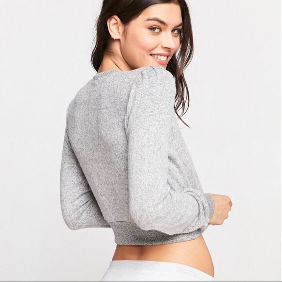 Out From Under Whitney Cropped Cozy Fleece Sweatshirt Gray - Picture 3 of 9